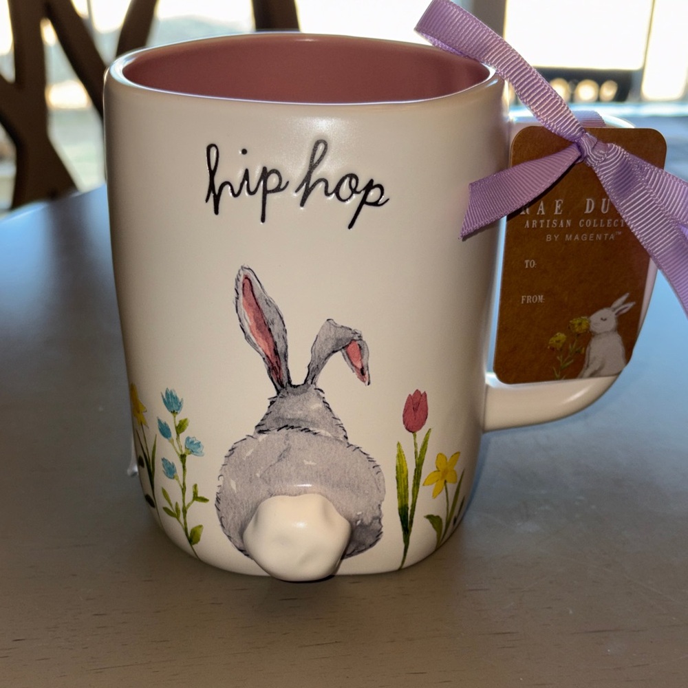 Rae Dunn Hip Hop Bunny Mug - White and Pink Interior